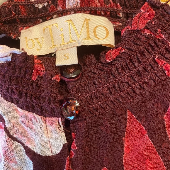 byTimo Burgundy Floral Crepe High Neck Maxi Dress Size Small - Picture 3 of 5